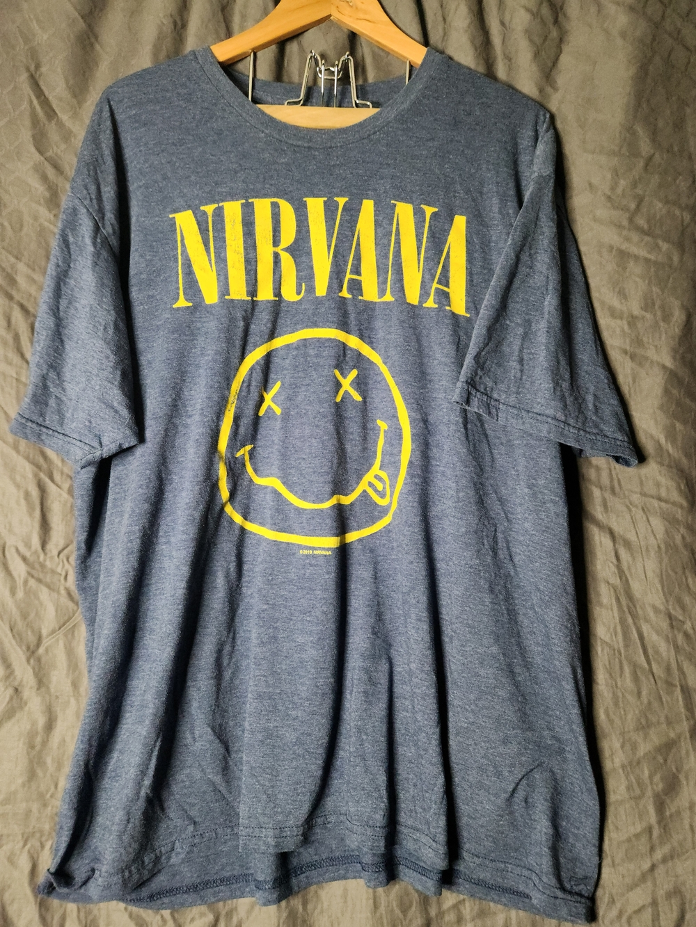 Nirvana Graphic Tee in Heather Blue with Yellow Print